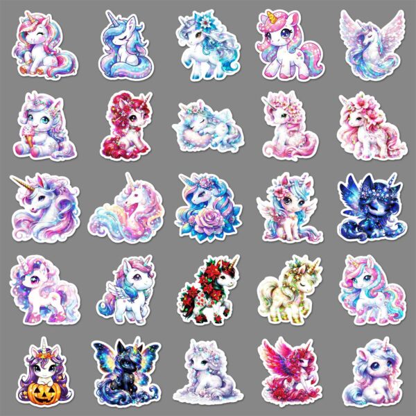 oly-6cd961ce1d3262677c5804f0bc7e15b3 Wholesale 50pcs/pack Glitter Laser Rainbow Horse Unicorn Stickers