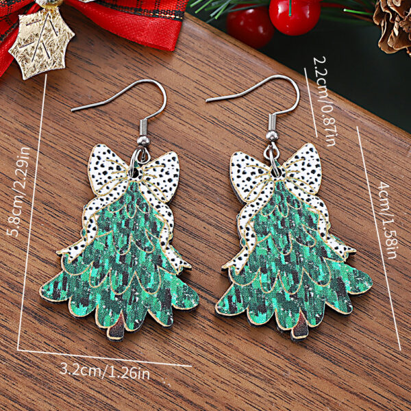 Wholesale Christmas Cow Pattern Bow Wooden Double-Sided Western Style Earrings
