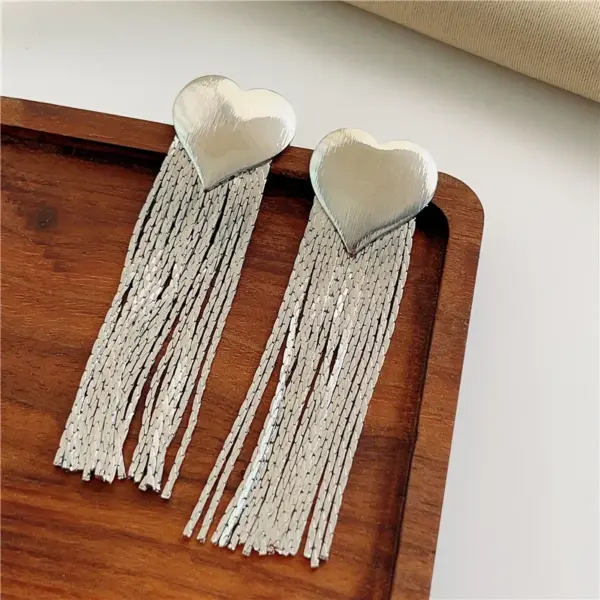 Water Plating Real Gold Plated Tassel Heart Shape Titanium Steel Elegant Exaggerated Waterproof Non Tarnish Drop Earrings