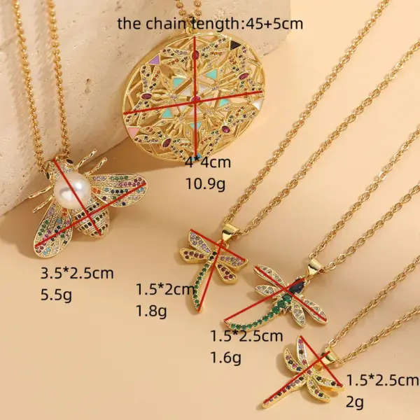 Wholesale 304 Stainless Steel Copper Insect Electroplating PVD Coated Artificial Pearls Zircon 14K Gold Plated Irregular Plating Inlay Wheat Chain Pendant Necklace