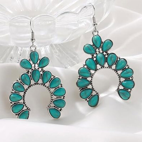 Wholesale European and American Cross-border Horseshoe Fan-shaped Acrylic Turquoise Earrings Alloy Vintage Bohemian Ethnic Style Earrings