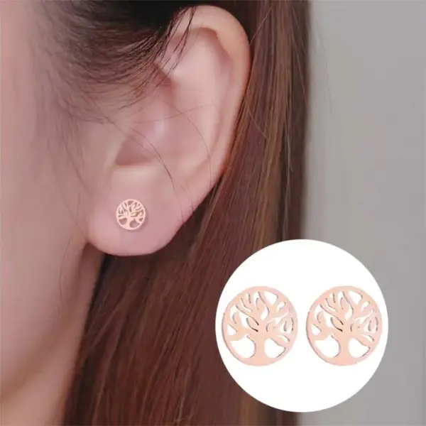 PVD Coated 18K Gold Real Gold Plated Tree 304 Stainless Steel Preppy Style Waterproof Non Tarnish Ear Studs