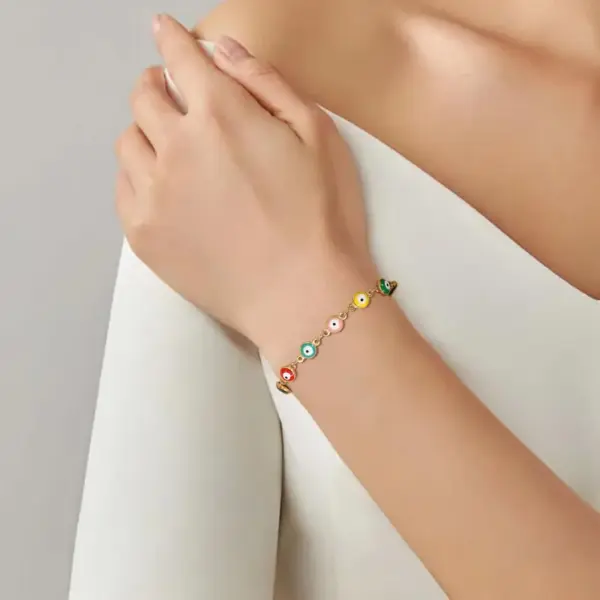 PVD Coated Real Gold Plated Devil'S Eye 201 Stainless Steel Arylic Simple Style Waterproof Non Tarnish 201 Stainless Steel Bracelets