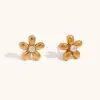 PVD Coated Real Gold Plated 18K Gold Crown Flower Stainless Steel Simple Style Waterproof Non Tarnish Ear Studs