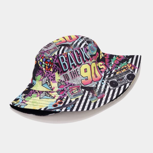 Wholesale European and American Nostalgic Classic 80 90Party Pie Bucket Hat for Men and Women Fashion Positioning Graffiti Double-Sided Basin Hat Trendy