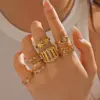 Wholesale PVD Coated 18K Gold Plated Round Eye 304 Stainless Steel Simple Style Classic Style Waterproof Non Tarnish Rings