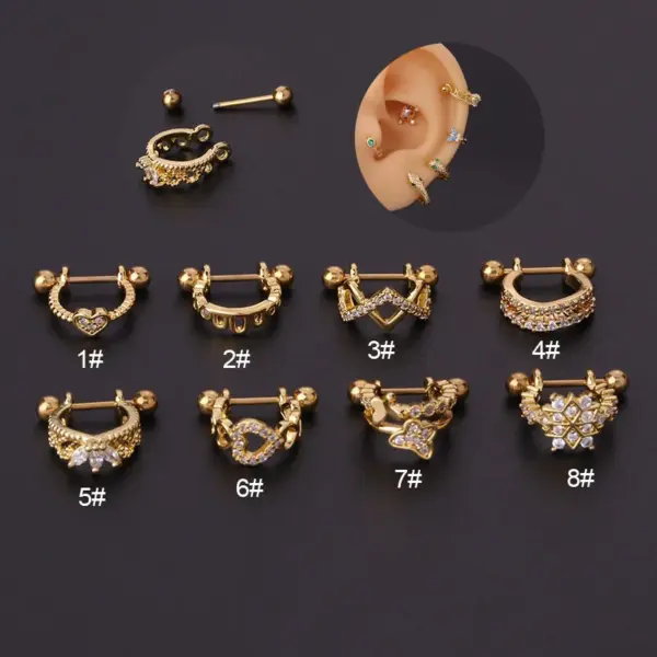 Ear Cartilage Rings & Studs Fashion Crown 316L Stainless Steel Copper Plating