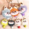 Wholesale Hot sale cute lucky cat plush key chain imitation mink fur ball key chain with bell to push pendant