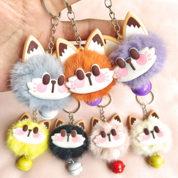 Wholesale Hot sale cute lucky cat plush key chain imitation mink fur ball key chain with bell to push pendant