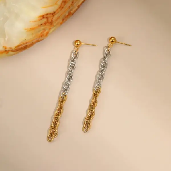 Wholesale Color Block Tassel Long Earrings 304 Stainless Steel Earrings Wind Ear Jewelry Plated 18K Real Gold Vacuum Electroplating