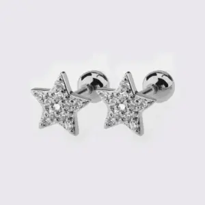 White Steel Pentagram Stud Earrings One