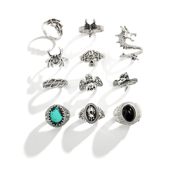 Wholesale Fashion Personalized Gem Ring Men's Design Sense Niche Advanced Ring Turquoise Finger Ring European and American Cross-border Jewelry