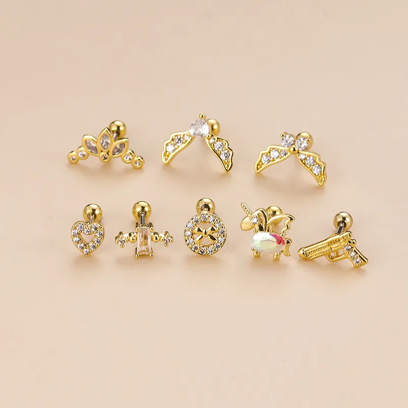 Wholesale 1 Piece 316L Stainless Steel Copper Zircon Ear Cartilage Rings & Studs Heart Shape Waterproof Non Tarnish Surgical Steel