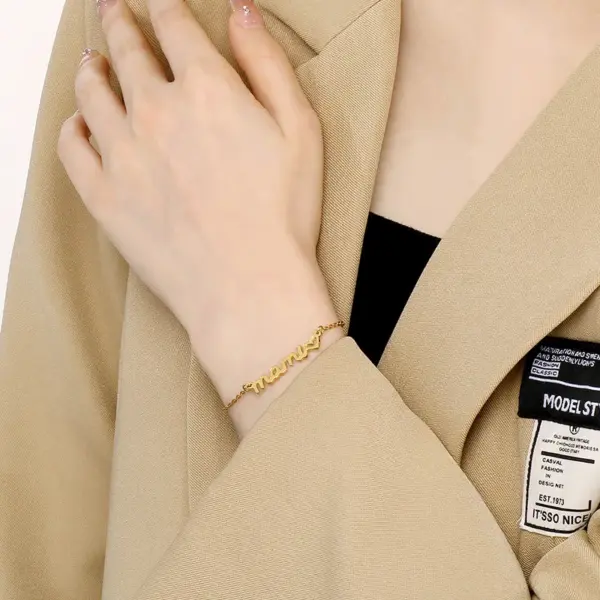 PVD Coated 18K Gold Plated Letter Stainless Steel MAMA Waterproof Non Tarnish Bracelets Necklace