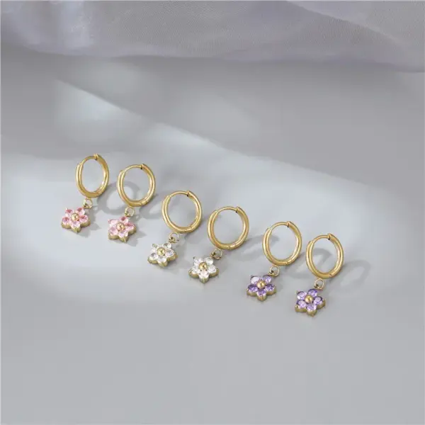 PVD Coated 18K Gold Real Gold Plated Flower 304 Stainless Steel Fashion Waterproof Non Tarnish Drop Earrings