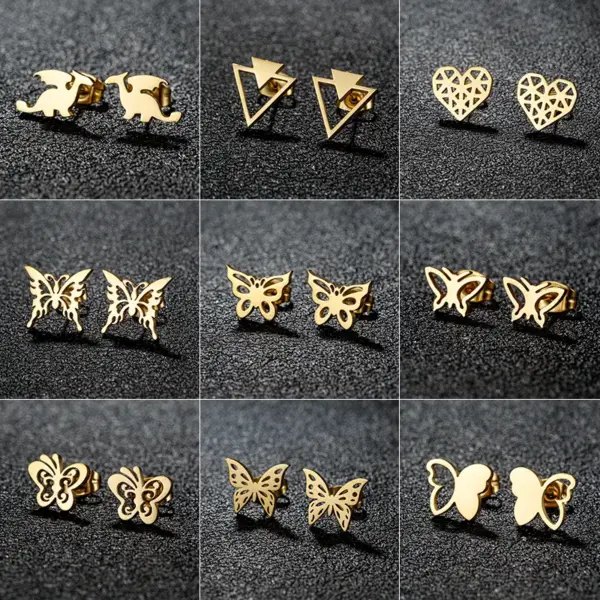 PVD Coated 18K Gold Real Gold Plated Heart Shape Butterfly 304 Stainless Steel Sweet Simple Style Artistic Waterproof Non Tarnish Ear Studs