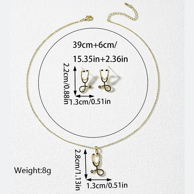 Wholesale Cute Vintage Style Simple Style Stethoscope Copper 18k Gold Plated Zircon Jewelry Set In Bulk