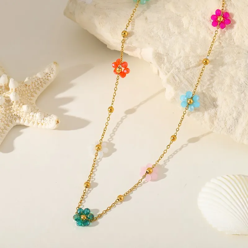 Wholesale PVD Coated Real Gold Plated 18K Gold Flower Stainless Steel Simple Style Waterproof Non Tarnish Stainless Steel Necklace