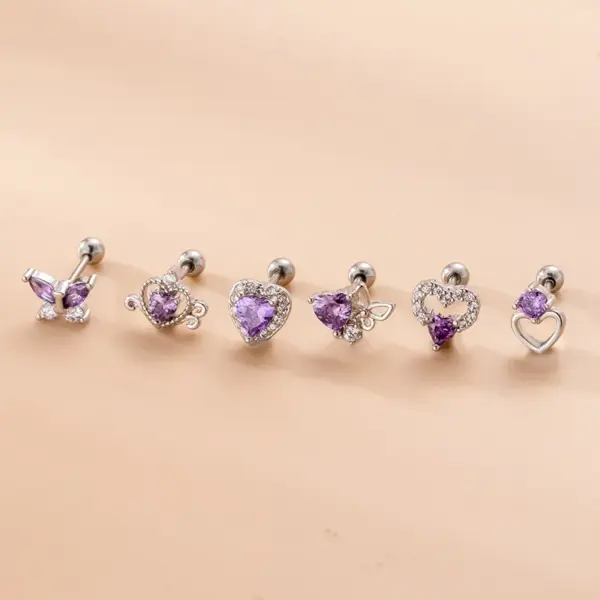 oly-6d4e5967313c6ba94100c99ccb33559f Wholesale 1 Piece Copper Zircon Ear Cartilage Rings & Studs Heart Shape Butterfly Waterproof Non Tarnish Surgical Steel
