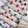 Wholesale New DIY Heart Colorful Full Diamond Beaded Touch Screen Pen Peach Heart Colorful Beaded Ballpoint Pen Jewelry Accessories
