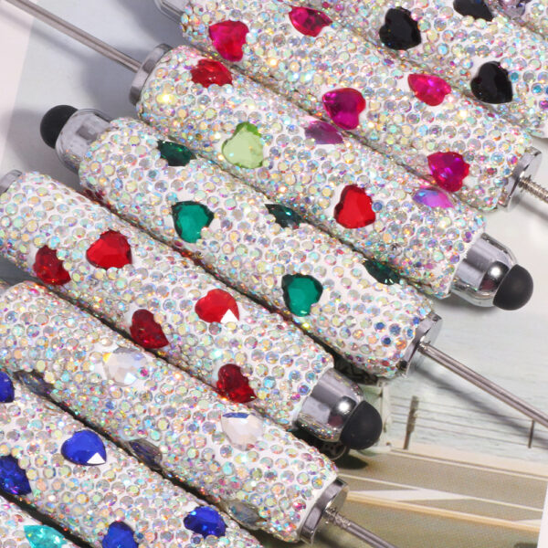 Wholesale New DIY Heart Colorful Full Diamond Beaded Touch Screen Pen Peach Heart Colorful Beaded Ballpoint Pen Jewelry Accessories