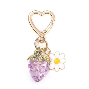 Electroplated purple-strawberry daisy keychain