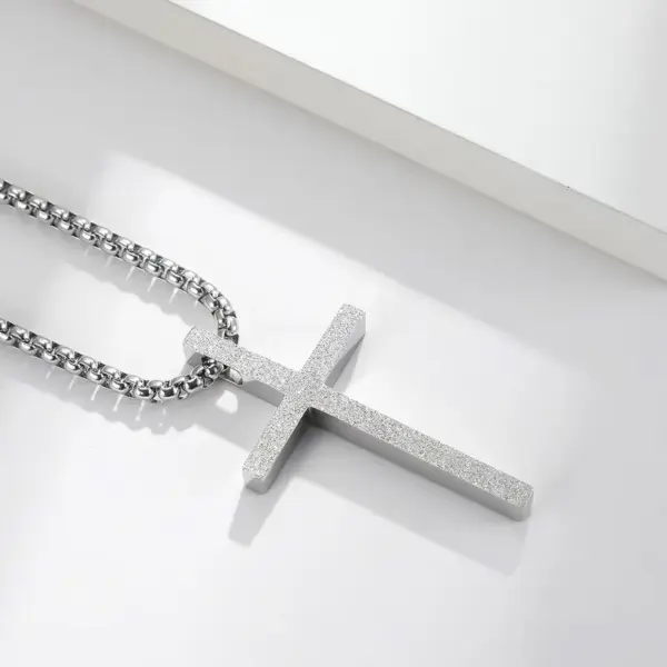 Wholesale Fashion Simple Frosted Cross Pendant Stainless Steel Necklace