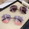 Wholesale Large-frame Trimmed Box Sunglasses Women's Glitter Pink Star Diamond High-end Casual Women's UV-resistant Sunglasses