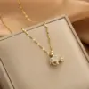 Wholesale Glam Simple Style Solid Color 304 Stainless Steel Copper Plating Inlay 18K Gold Plated Acrylic Glass Zircon Pendant Necklace
