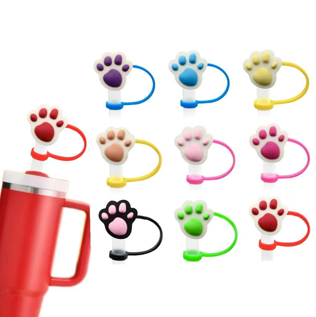 Wholesale Paw print straw sle straw cap silicone dust cap plug cartoon straw decorative cross-border products