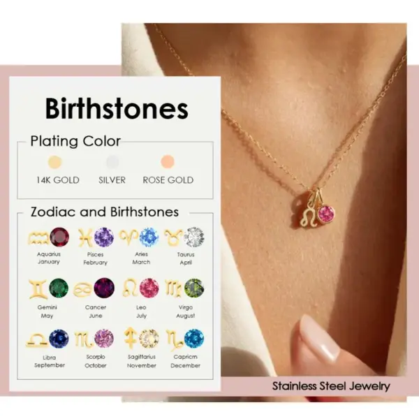 Wholesale Jewelry Simple Style Geometric Round 201 Stainless Steel Rhinestones Birthstone Gold Plated Plating Inlay Pendant Necklace