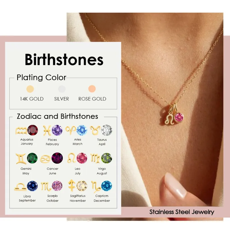 Wholesale Jewelry Simple Style Geometric Round 201 Stainless Steel Rhinestones Birthstone Gold Plated Plating Inlay Pendant Necklace