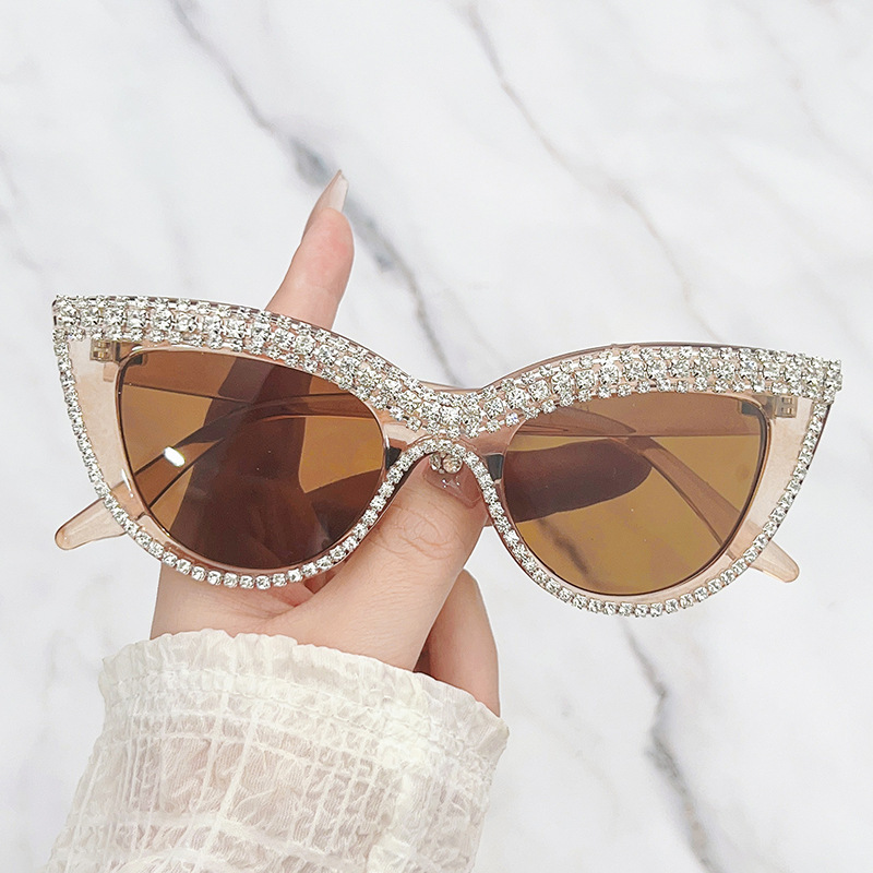 Wholesale New Cat's Eye Diamond-encrusted Sunglasses Fashion Personalized Eye Concave Shape Pieces Glasses Frame Fashionable Glasses European and Amer
