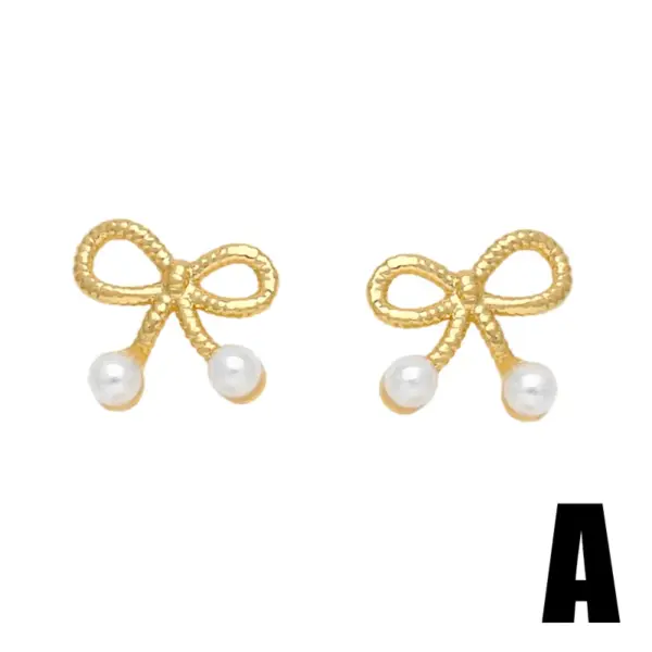 Wholesale 1 Pair Modern Style Simple Style Rabbit Flower Bow Knot Plating Inlay Copper Pearl Zircon 18k Gold Plated Ear Studs