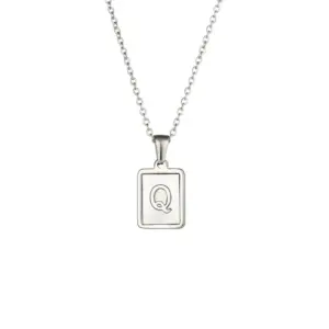 Fritillary Letter Square Pendant Necklace-Ea544901s Steel Color-Letter Q