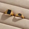 Wholesale PVD Coated Real Gold Plated 18K Gold Square 304 Stainless Steel Vintage Style Waterproof Non Tarnish Rings