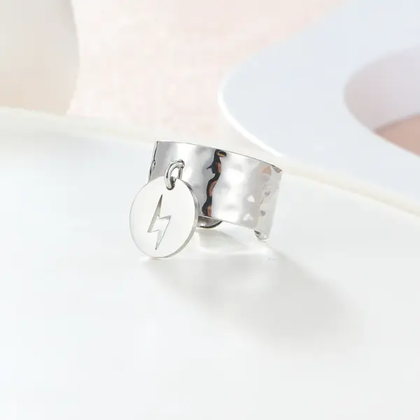 Wholesale 304 Stainless Steel Lightning PVD Coated 14K Gold Plated 18K Gold Plated Simple Style Classic Style Waterproof Non Tarnish Gold Silver Charm Rings