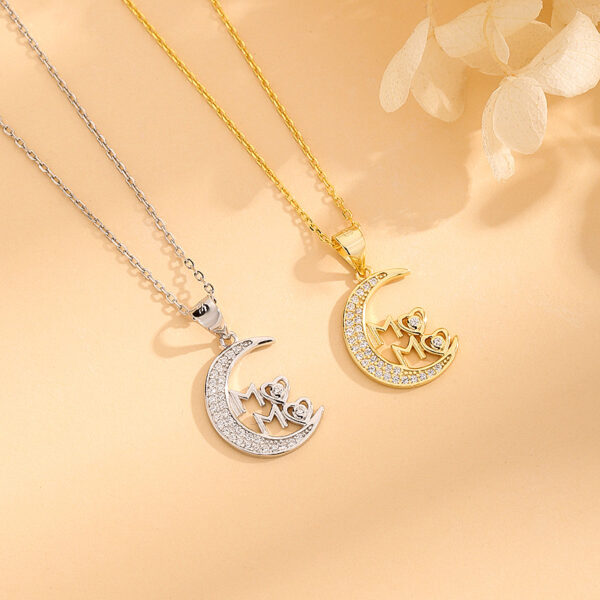Wholesale Cross-border fashion moon MAMA pendant necklace female S925 sterling silver diamond set chain mother's day gift factory