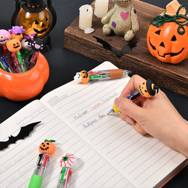 Wholesale Cross-Border Mini Four-Color Ballpoint Pen Cute Cartoon Halloween Gift Color Pen Primary School Student Gel Pen