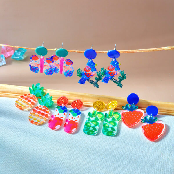 Wholesale Cross-border new personalized creative fresh and natural colorful ins vacation fashion acrylic butterfly fruit earrings