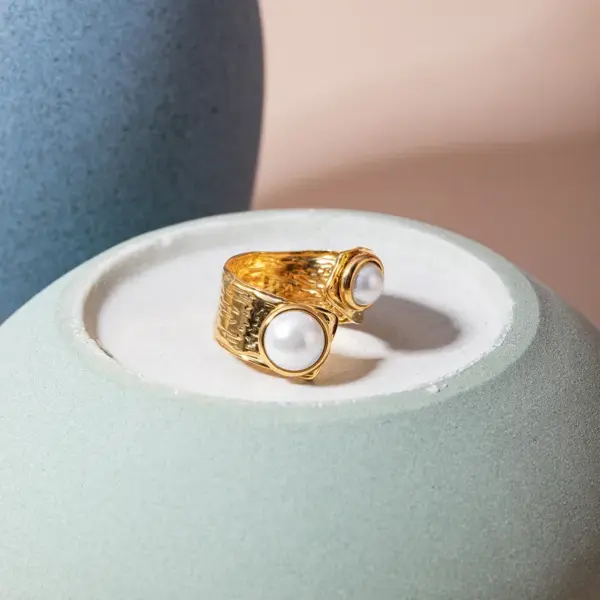 304 Stainless Steel Geometric PVD Coated 18K Real Gold Plated Real Gold Plated Sweet Waterproof Non Tarnish Plating Rings