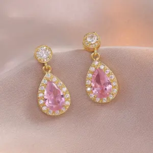 E1117 Pink Water Drop Earrings