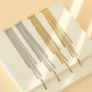 Wholesale Fashion Solid Color Tassel Plating 304 Stainless Steel 16K Gold Plated White Gold Plated Gold Plated Stainless Steel Earrings