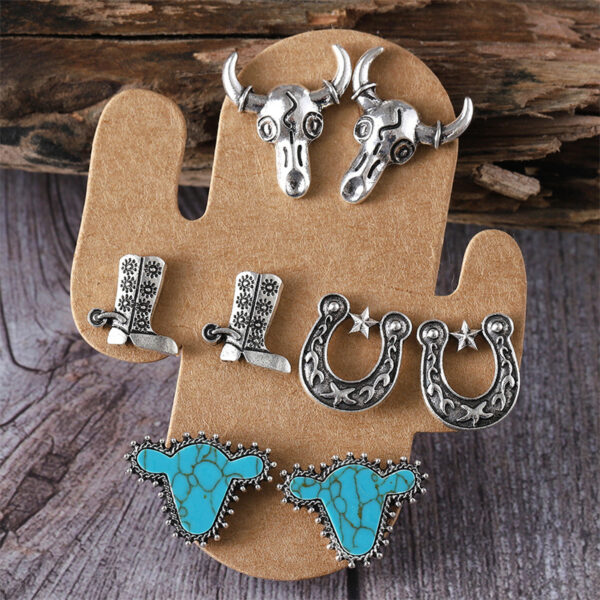 Wholesale Ox-head and horseshoe riding boots 4 pairs of earrings set