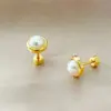 Simple Style Round Stainless Steel Plating Inlay Pearl Ear Studs 1 Piece