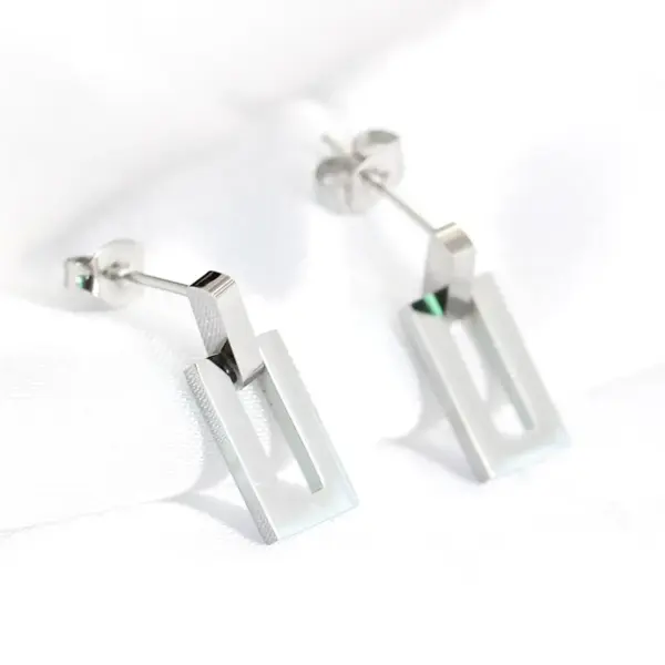 Wholesale Fashion Geometric Hollow Rectangular Pendant Titanium Steel Earrings