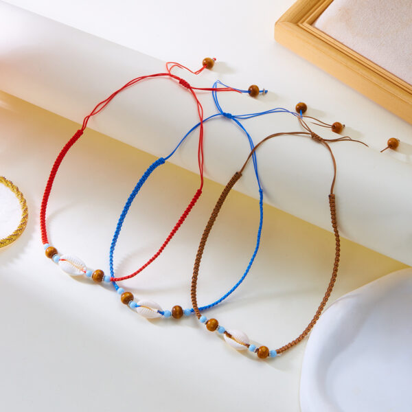oly-6dcc364dc7244d205ce3d4904708f10b Wholesale Fashion Holiday Beach Style Multicolor Shell Wooden Beads Woven Necklace Mix and Match Adjustable Handmade Woven Jewelry