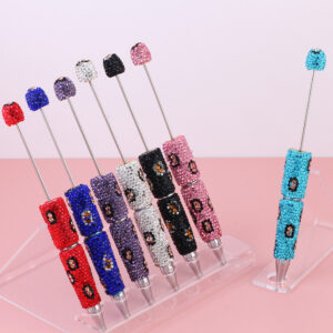 Wholesale Cross-border Live Hot Sale Color Leopard Diamond Pen Ceramic Mud Full Diamond Beaded Pen DIY Beaded Ball Pen Accessories