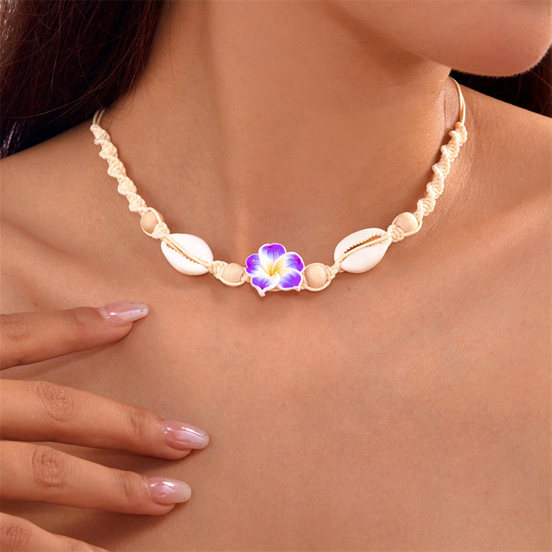 Wholesale lymer Clay Flower Shell Summer Ocean Beach Vacation Braided Necklace
