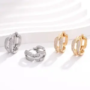 Wholesale 1 Pair Simple Style Geometric Plating Hollow Out Inlay Copper Zircon K Gold Plated Rhodium Plated Earrings